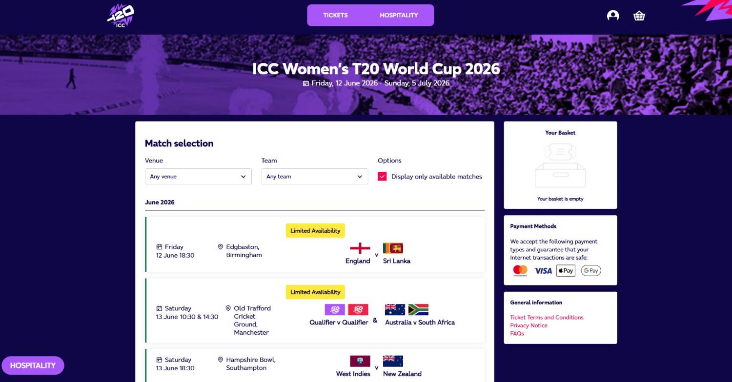 ICC WT20 World Cup 2026 Tickets page ICC WT20 World Cup 2026 Tickets page