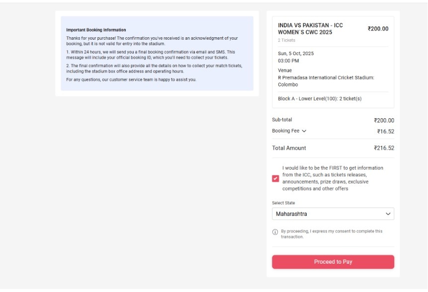 BookMyShow Enter state and go for payment