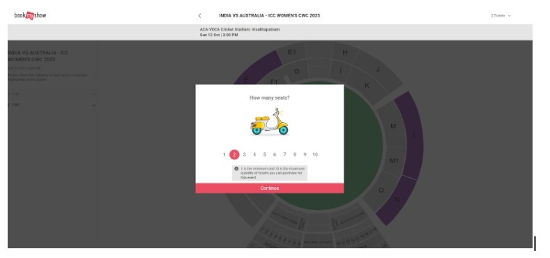 Choose the number of seats you want to book