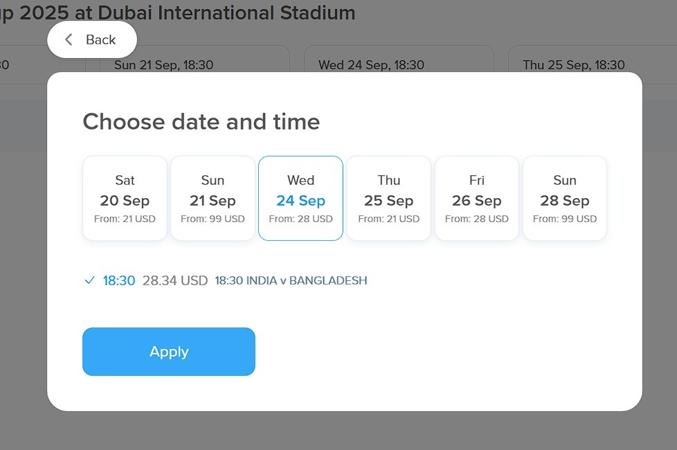 India vs Bangladesh match on the page