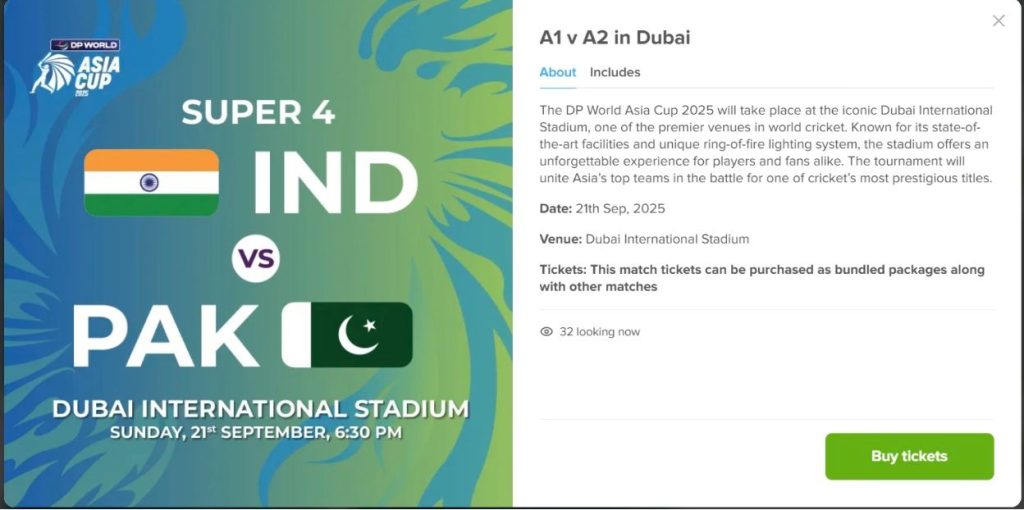 India vs Pakistan Super 4 Match Tickets