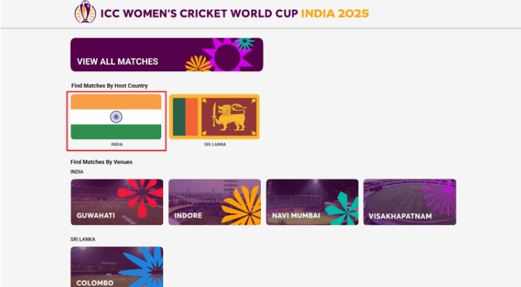 Open tickets.cricketworldcup.com and Select Host Country