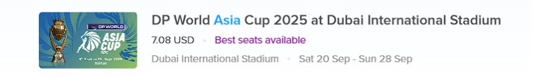  Pick 'Dubai International Stadium' and click 'Select Tickets'