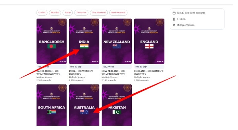 India vs Australia Women Tickets For World Cup 2025