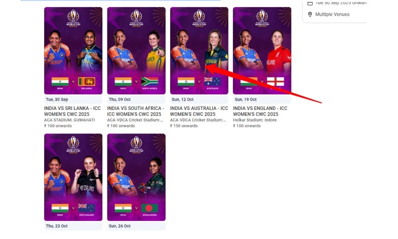 India vs Australia Women Tickets For World Cup 2025