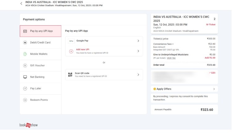 Select your Payment Method, verify, the method, and pay