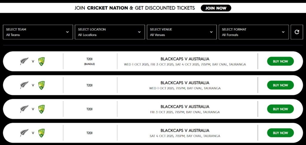 Tickets For the Match of Australia Tour Of New Zealand 2025
