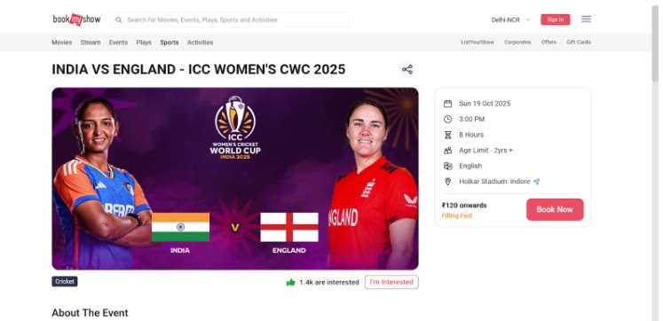 the page for booking tickets