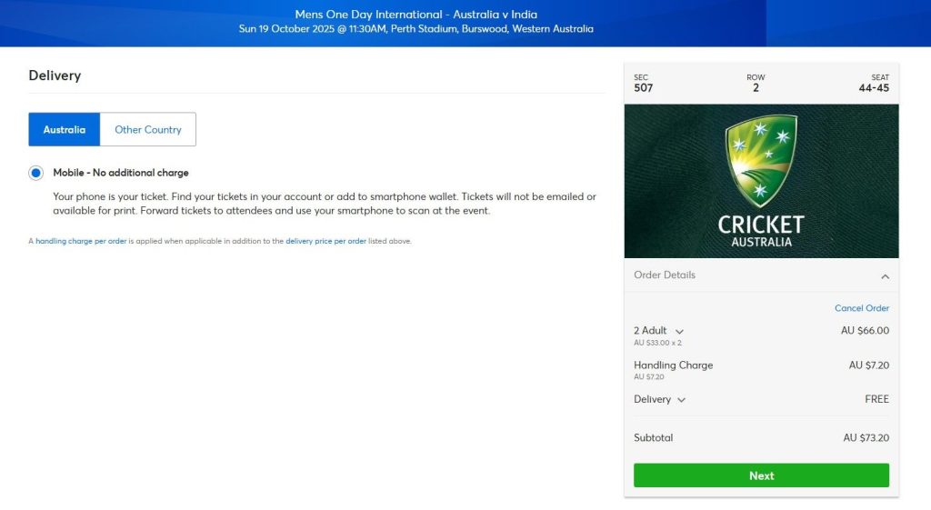 E-ticket For India Tour of Australia 2025