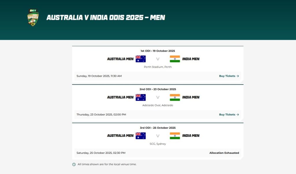 India Tour of Australia 2025 Tickets