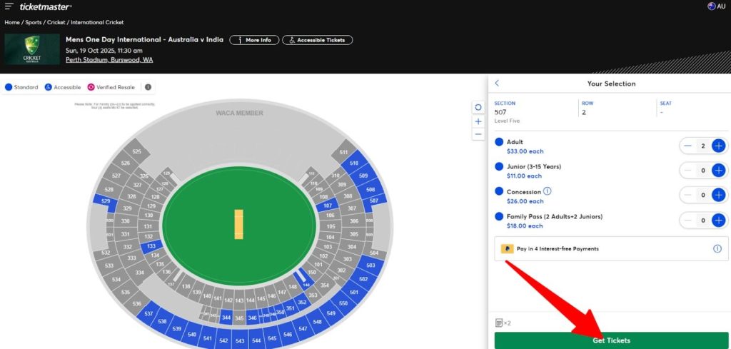 India Tour of Australia 2025 Tickets Category