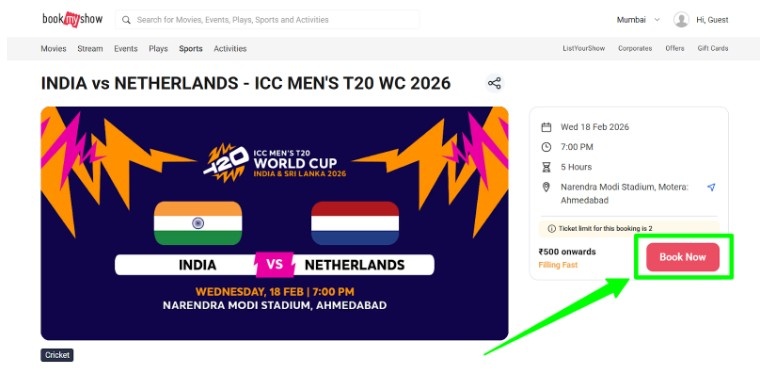 Select the India vs Netherlands match scheduled Select the India vs Netherlands match scheduled